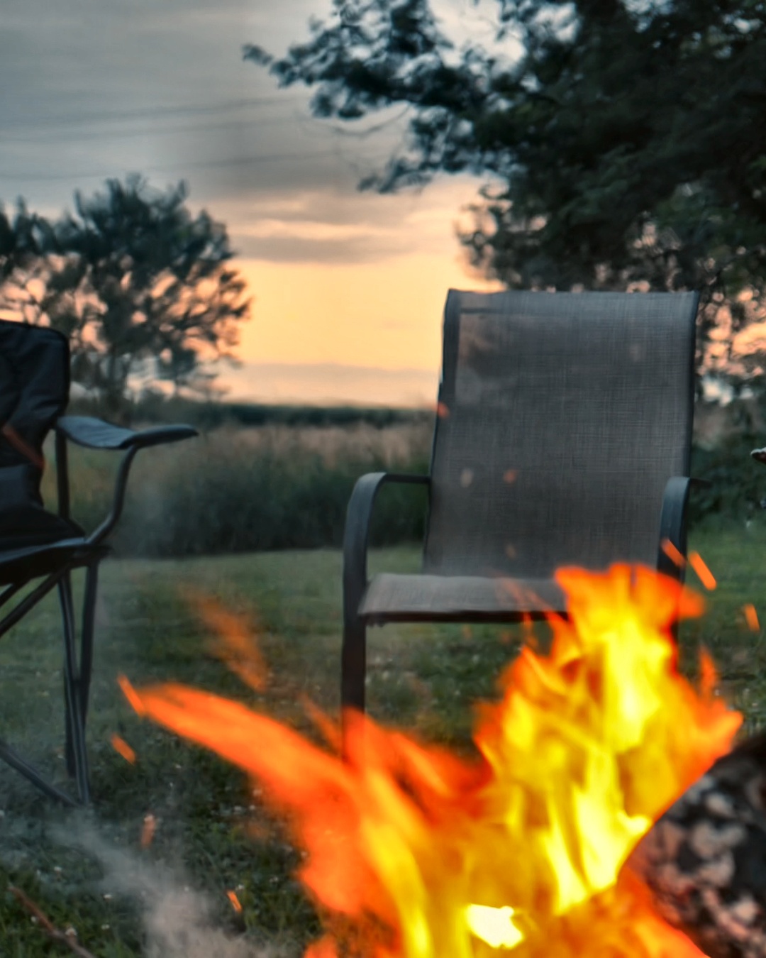 A campfire at dusk